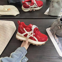 Damen Sportliche Chunky Sneakers mit rutschfester Sohle und atmungsaktiver Obermaterialstruktur – Rot