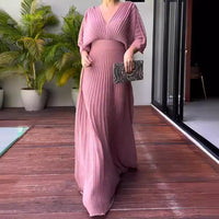 Sassa - V-Ausschnitt Schwebendes Rippkleid – ROSA