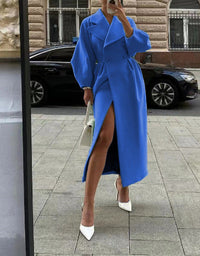 Eleganter Langer Trenchcoat für Damen | Reverskragen – Blau