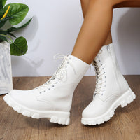 Damen Dirndl Schuhe | Hohe Schnürung Mit Breiter Sohle – Weiß