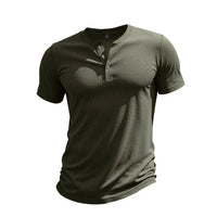Herren Sommer Slim Fit Henley T-shirt – Grün