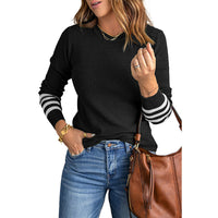 Damen GESTRIFTETER LANGARM PULLOVER | MODISCH, BEQUEM, VIELSEITIG – Schwarz