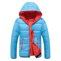 Mila | Wattierte Kapuzen Steppjacke – Himmelblau + Orange