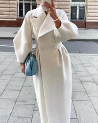 Eleganter Langer Trenchcoat für Damen | Reverskragen – Weiß