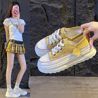 Damen Sportliche Retro Sneaker mit plattierter Sohle und atmungsaktivem Obermaterial – Gelb
