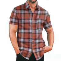 Herren Kurzarm Karohemd mit Taschen und modischem Schnitt – Rotorange