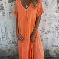 Amber | Elegantes V-Ausschnitt-Midikleid – Orange
