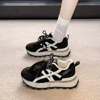 Damen Sportliche Chunky Sneakers mit rutschfester Sohle und atmungsaktiver Obermaterialstruktur – Schwarz
