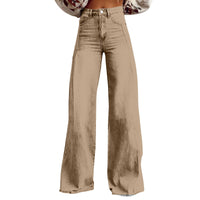 Damen Weite Hochtaillierte Jeans mit markanten Nähten – Khaki