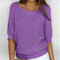 Damen RUNDSCHNITT 3/4-ÄRMEL PULLOVER | ELEGANTER KOMFORT FÜR JEDEN TAG – Lila