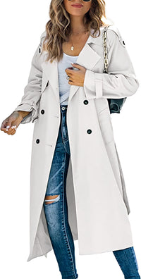 Damen legerer Trenchcoat mit Gürteldesign und stylischen Knöpfen – Weiß