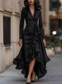 Arina – Elegantes Maxikleid Mit Rüschen – Schwarz