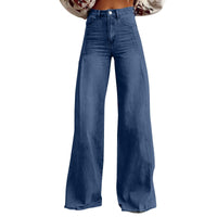 Damen Weite Hochtaillierte Jeans mit markanten Nähten – Dunkelblau