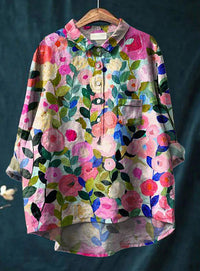 Tunika-Bluse für Damen - Longbluse mit tropischem Blumenmuster für den Sommer – Rosa