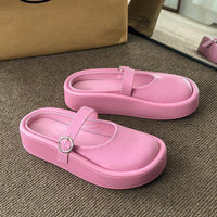 Damen Stylish Plateau-Pantoletten mit verstellbarem Riemen und komfortabler Sohle – Rosarot