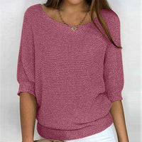 Damen RUNDSCHNITT 3/4-ÄRMEL PULLOVER | ELEGANTER KOMFORT FÜR JEDEN TAG – Rotes Leder