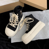 Damen Hochwertige Plateausneaker mit seitlichem Reißverschluss und atmungsaktiver Canvas-Oberfläche – Schwarz