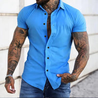 Manfred | Herren Elegantes Slim Fit Kurzarm Hemd – Hellblau