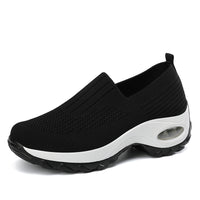 Damen Komfortable Slip-On Freizeitschuhe mit atmungsaktiver Strickoberfläche – Schwarz