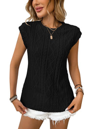 Heidi Mode | Jacquard T-Shirt mit Rundhalsausschnitt und kurzen Ärmeln – schwarz