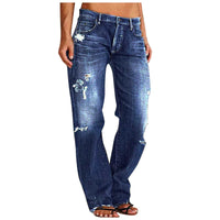 Damen Destroyed Jeans mit weitem Bein und lässiger Passform – Dunkelblau