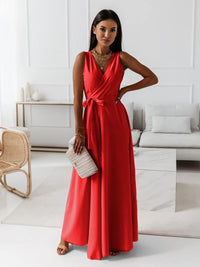 Damen Elegantes Wickel-Minikleid mit tiefem V-Ausschnitt und fließendem Stoff – Rot
