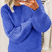 Damen Pullover | Klassischer Strick mit weiten Ärmeln – Blau