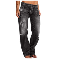 Damen Destroyed Jeans mit weitem Bein und lässiger Passform – Schwarz-Grau