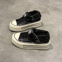 Damen Modische Plateau Sneakers mit hohem Tragekomfort und flexiblem Obermaterial – Schwarz