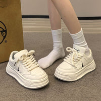 Damen Sportliche Chunky Sneakers mit dicker Sohle und atmungsaktiver Obermaterialstruktur – Cremeweiß