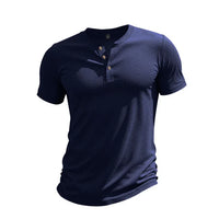Herren Sommer Slim Fit Henley T-shirt – Blau