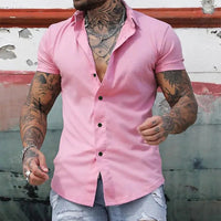Manfred | Herren Elegantes Slim Fit Kurzarm Hemd – Rosa