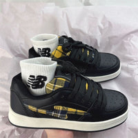 Damen Modische Sneakers mit kariertem Design und gepolsterter Innensohle – Schwarzgelb