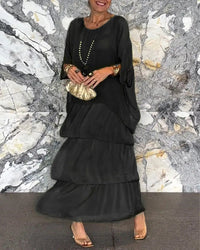 ZELMA - LANGES KLEID MIT SCHICHTEN – Schwarz