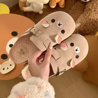 Damen Kuschelige Clogs mit niedlichem Tiermotiv und verstellbarem Schnallenverschluss – Aprikose