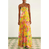 Juliet | Kleid mit Floralprint und Lagen – Gelb