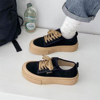 Damen Komfortable Sneakers mit dicker Gummisohle und weichem Wildlederobermaterial – Schwarz