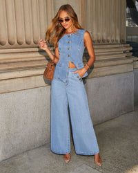 Keira | Set aus Jeansweste und weiter Hose – Blauer Anzug