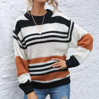 KONTRASTGESTREIFTER RUNDHALS-LANGARMPULLOVER | MODERNER STIL, KOMFORTABEL, VIELSEITIG – Mehrfarbig