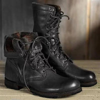 Sina | Damen Casual Runde Zehenpartie Schnürstiefel – Schwarz