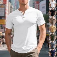 Herren Sommer Slim Fit Henley T-shirt – Weiß