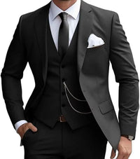 Herren dreiteiliger Anzug mit Revers Weste und flacher Hose – Schwarz