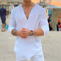 Herren lässiges V-Ausschnitt Langarmshirt – Weiß