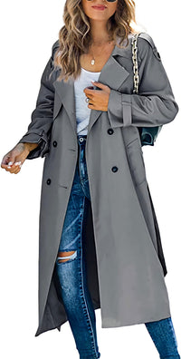 Damen legerer Trenchcoat mit Gürteldesign und stylischen Knöpfen – Dunkelgrau