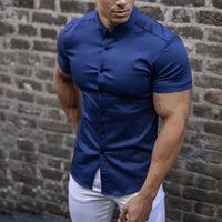 Manfred | Herren Elegantes Slim Fit Kurzarm Hemd – Blau