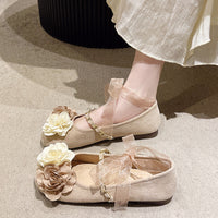 Damen Ballerinas mit floralem Design und eleganter Bandverzierung – Pfirsichrosa