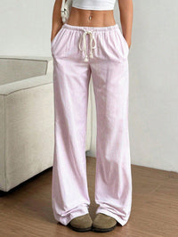 Cordhose für Damen - Gestreifte Loungehose mit Kordelzug – Rosa