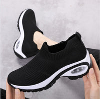 Damen Bequeme Sneakers mit elastischem Strickoberteil und Luftpolstertechnologie – Schwarz