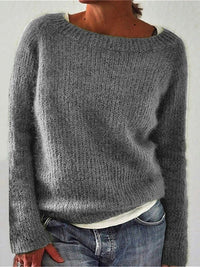 Damen RUNDHALS STRICKPULLOVER | ELEGANTER KOMFORT FÜR JEDEN TAG – Grau