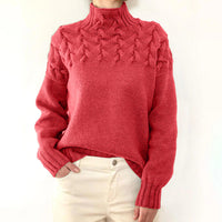 DAME PULLOVER MIT HOHEM KRAGEN | ELEGANTER KOMFORT STIL – Wassermelonenrot